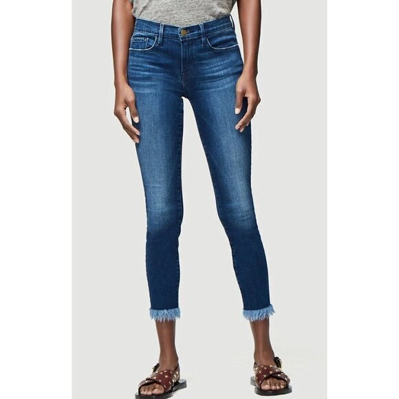 Frame Denim Denim - Frame Denim Le Skinny de Jeanne Crop Jeans Shredded Hem Size 26